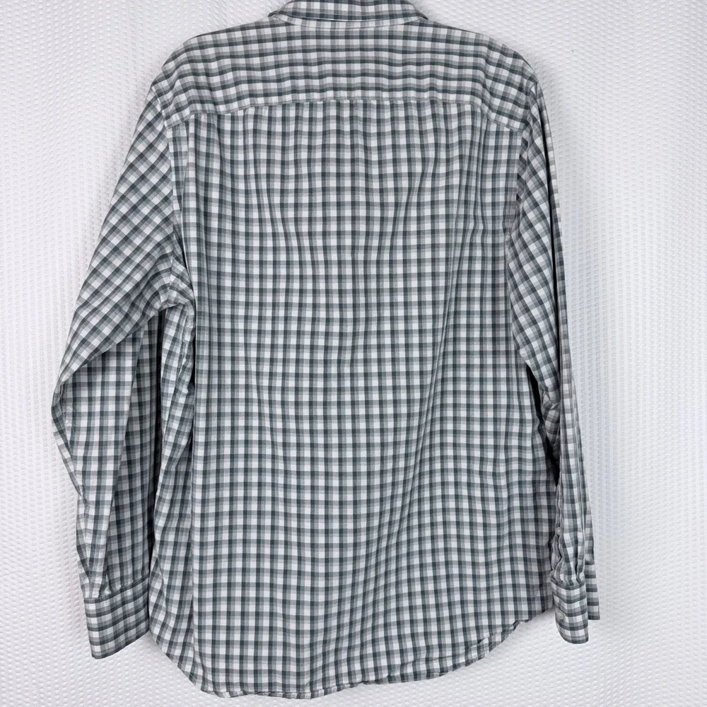 Banana Republic Mens Large Gingham‎ Check Button Down Shirt Green White Cotton
